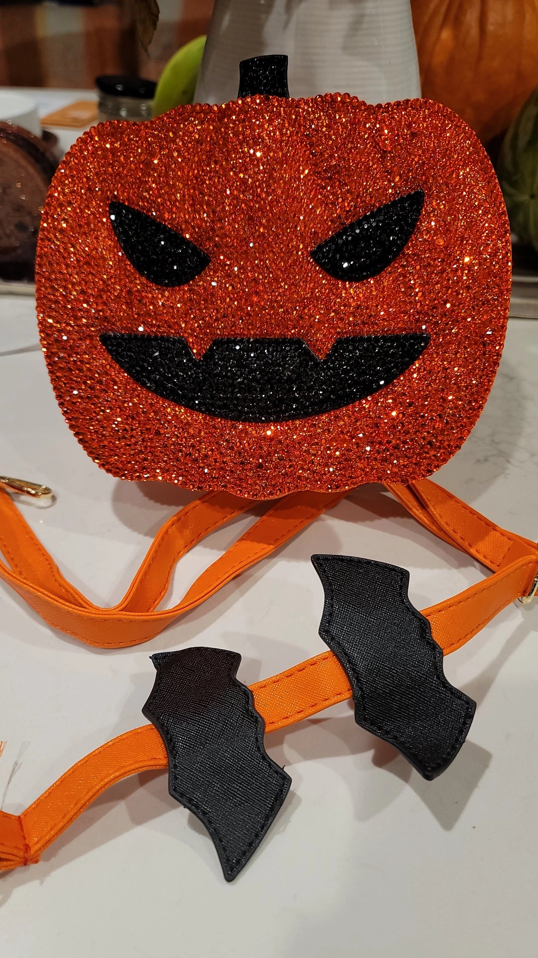 Halloween Blinged Pumpkin Crossbody Purse